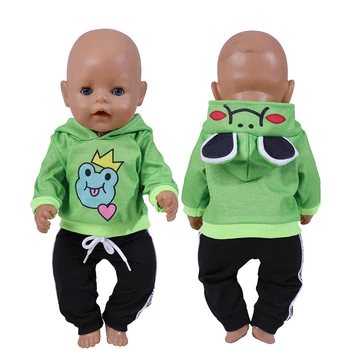 18-Palcové Bábiky Oblečenie Cartoon Žaba Mikiny Nohavice New Born Baby Boy Oblečenie Športové Vyhovovali Hračky pre Dievča 43 cm Reborn Bábiky Outwear