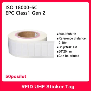 50PCS UHF RFID tag 18000-6C 860-960MHz RFID UHF Nálepky, Štítok Tag NXP U8 čip Elektronický štítok 915 MHz Vysokej Kvality Inteligentné Značky
