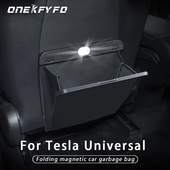 Auto Magnetické Tašky Odpadky Nepremokavé Kožené Koša Zadné Sedadlo Zavesenie Skladovanie Taška Pre Tesla Model 3 Y X Interiérové Doplnky