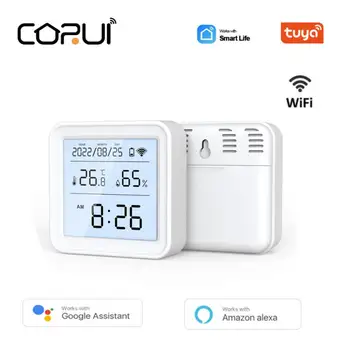 CORUI Tuya WiFi Teplota a Vlhkosť, Senzor S LCD Displejom A Podsvietenie Práca S inteligentnou Život Alexa Domovská stránka Google