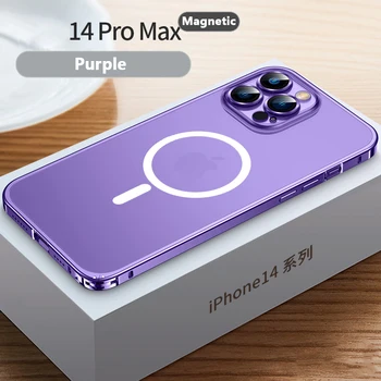 Kovový Rám puzdro pre iPhone 14 Plus Pro Max pre Magsafe Magnetické Bezdrôtové Nabíjanie Transparentný Matný Prepájací iPhone14 Kryt
