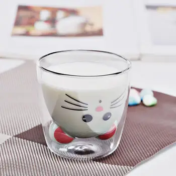 Kreatívne myši dvojité sklo káva hrnček roztomilý mol anti-scalding sklo vtipné hrnčeky Deti je mlieko raňajky hrnček Dámy roztomilý šálka 0