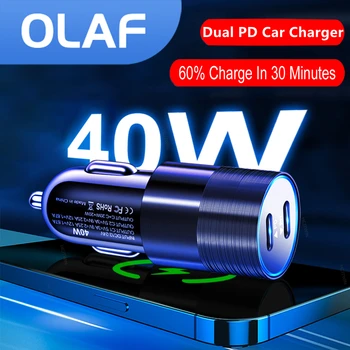 Olaf 40W Auto Nabíjačka Telefónu Rýchle Nabíjanie Nabíjací kábel do Auta pre Mobilný Telefón Dual PD Auto USB Nabíjačka Pre iPhone Xiao Huawei Univerzálny