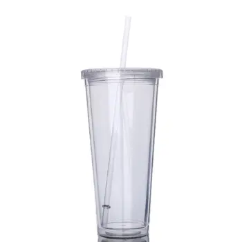 Plastové Fľaše Transparentné Hrnček S Slamy nepriepustných Fliaš Vody Drinkware Tumbler dvojstenná Šálka Kávy Šťavy Cestovný Pohár