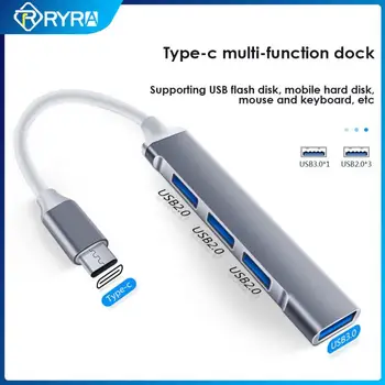 RYRA USB 3.0 Hub 4 Port Hub Vysokej Rýchlosti Typ C Splitter 5Gbps USB OTG Adaptér Pre PC, Počítačové Príslušenstvo Viacportová HUB 4