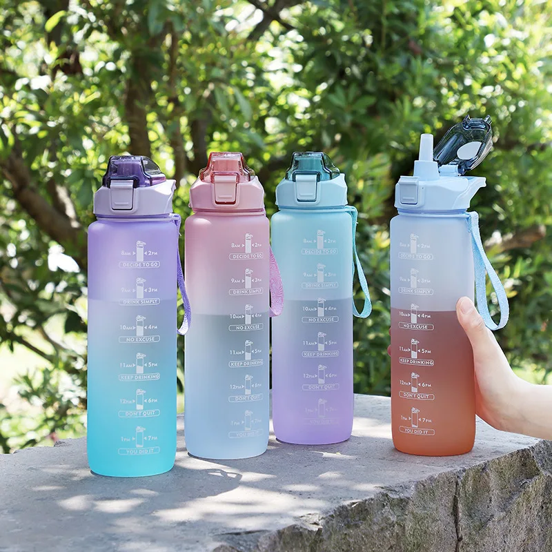 1 Liter Vody Fľašu s Slamy Dievčatá Motivačný Pitie Fľaša Športová Fľaša na Vodu S Časom Značku Prenosné Plastové Fľaše 5