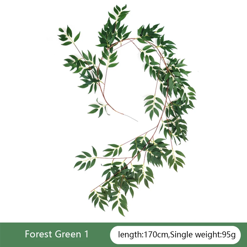 170 CM Umelé Green Garland Listy Viniča Falošné Willow Viniča Faux Lístie Veniec Steny Výzdoba Na Svadbu Strop Kľukatej Ceste
