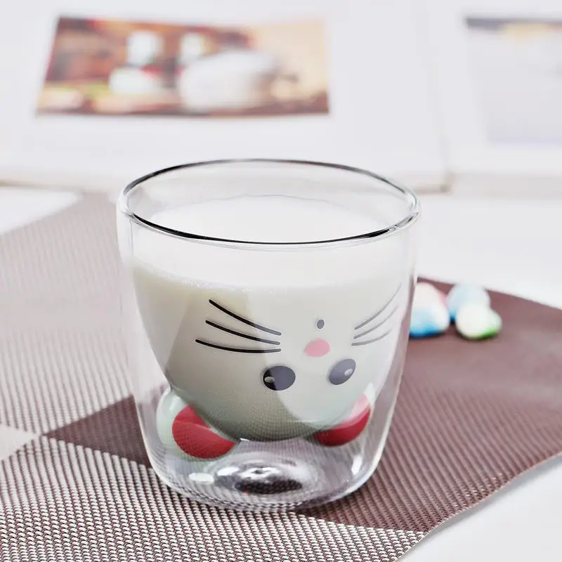 Kreatívne myši dvojité sklo káva hrnček roztomilý mol anti-scalding sklo vtipné hrnčeky Deti je mlieko raňajky hrnček Dámy roztomilý šálka 5