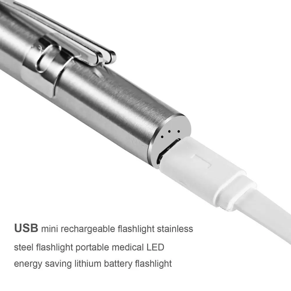 Lekárske Ruke Pero Svetlo USB Nabíjateľné Mini Ošetrovateľskej Baterka LED Baterka + Nehrdzavejúca Oceľ Klip Kvalitné Profesionálne 4