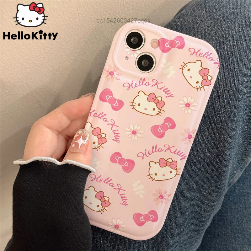 Sanrio Hello Kitty Ružový Telefón Prípade IPhone 14 11 12 13 Pro Max X Xr Xsmax Ochranný Kryt IPhone 6 7 8 14 Plus Dievčenskú Roztomilý Prípade