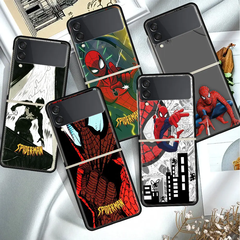 Marvel Spider Man Telefón puzdro Pre Samsung Galaxy Z Flip, Flip 3 4 5 G Black Hard pre PC Anti-knock Zadný Kryt Flip3 Flip4 Luxusné Shell