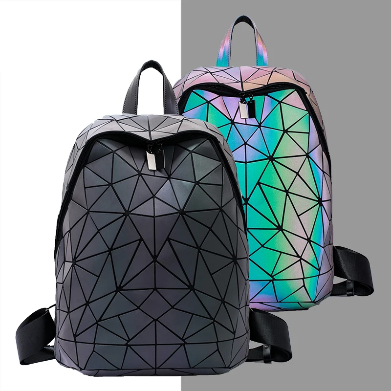 Geometrické Svetelné taška Flitrami Žien Batoh cestovné Geometrické Ženy Školský Batoh Pre Dospievajúce dievčatá mochila feminina 2020