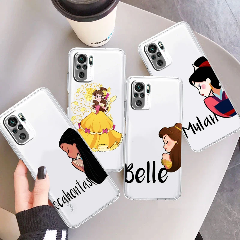 Disney Princezná Mulan Belle Priehľadný Kryt Telefónu Prípade Pre Xiao Redmi Poznámka 11E 11S 11 11T 10 10 9 9T 9S 8 8T Pro Plus 7 5G