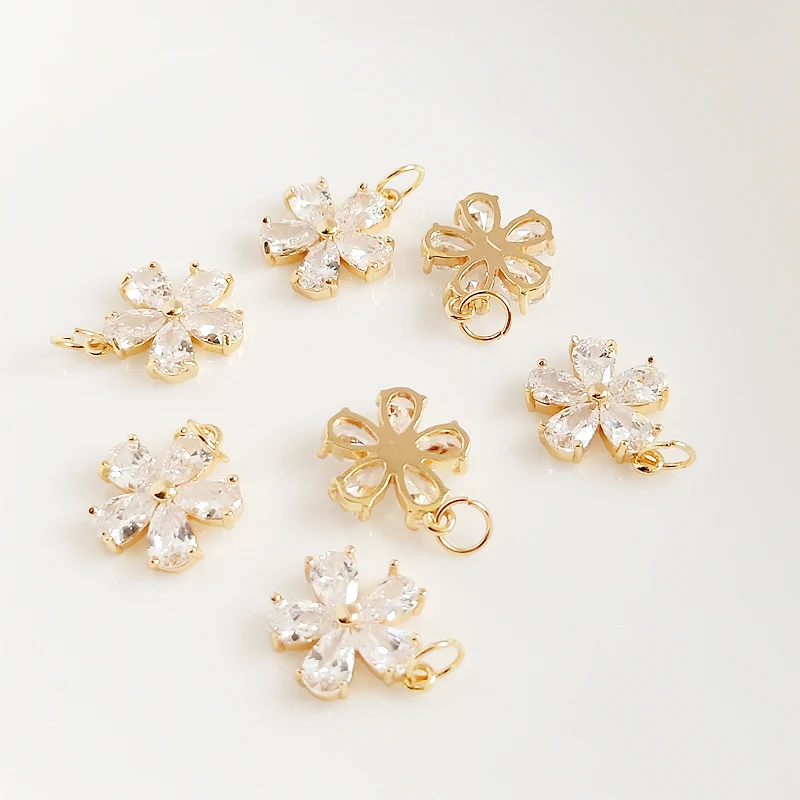 2 kusy medi-plátované zlatom vykladané Kvet, zirkón v Tvare Prívesok DIY, aby náhrdelníky a rôzne šperky, doplnky, materiály