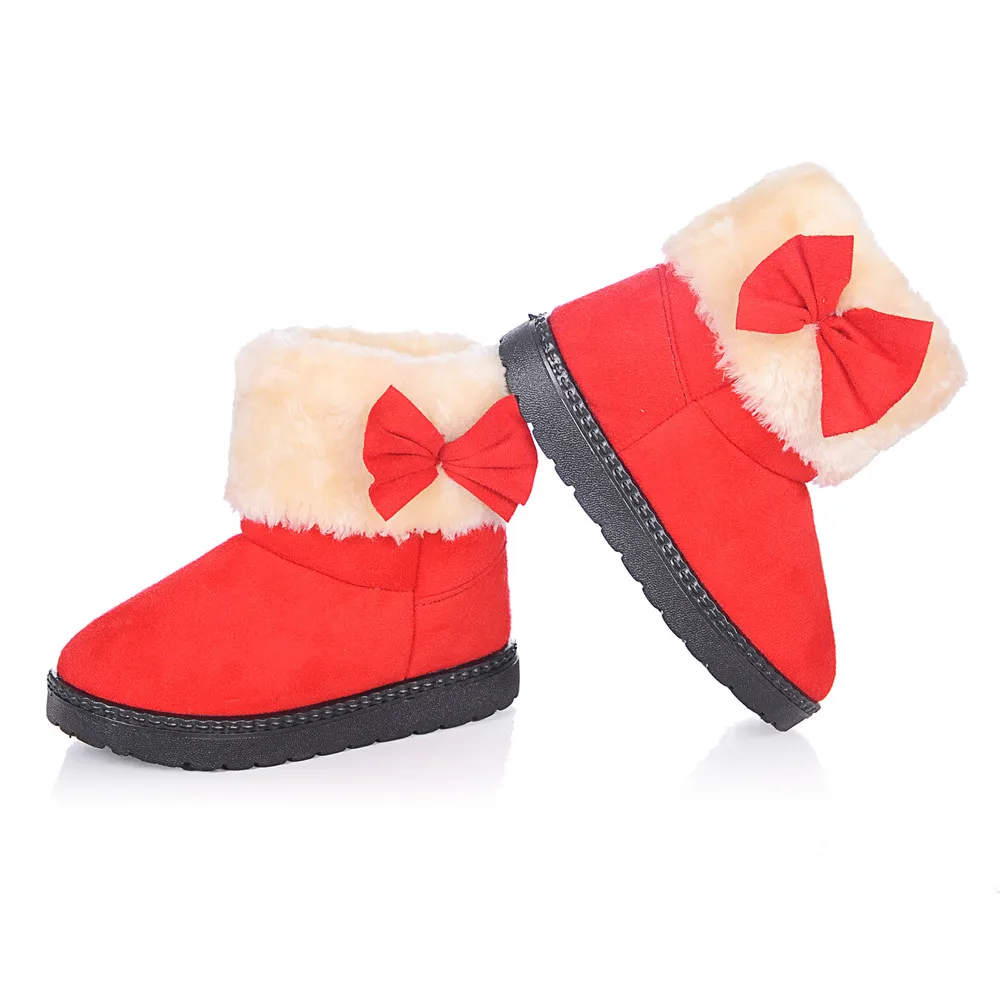 2021 teplé zimné čižmy deti topánky dievčatá červený semiš gumy jediným krátke topánky, členkové topánky deti roztomilý dievča luk plyšové topánky
