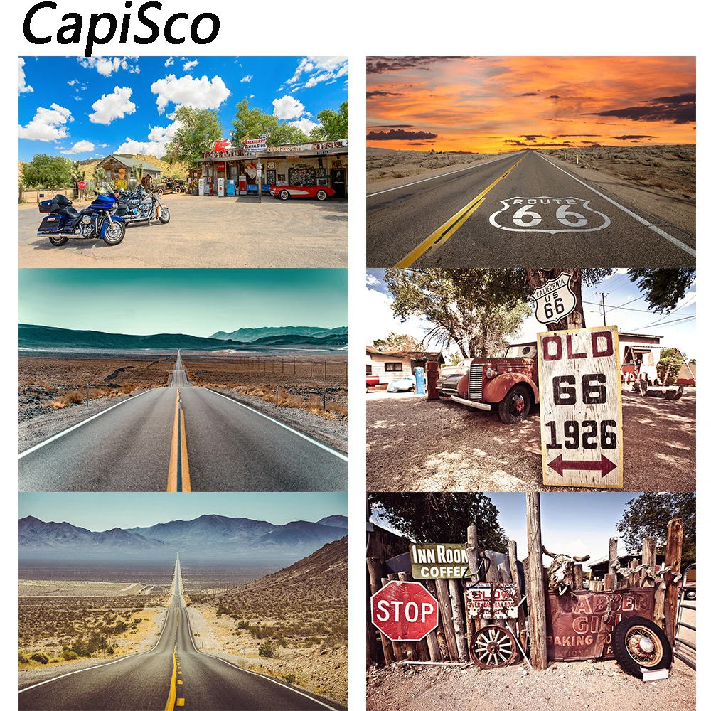 Capisco Route 66 v USA Retro Auto Shop Prírodných Scénické Fotografické Pozadie Fotografie Pozadia Pre Photo Studio Rekvizity