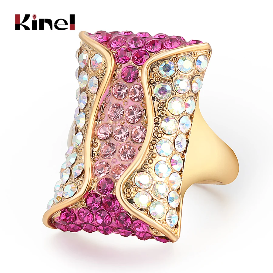 Kinel Luxusné Farebné Crystal Prstene Pre Ženy Móda Dubaj Zlato Originálne Vintage Snubný Prsteň Zásnubný Šperky Darček