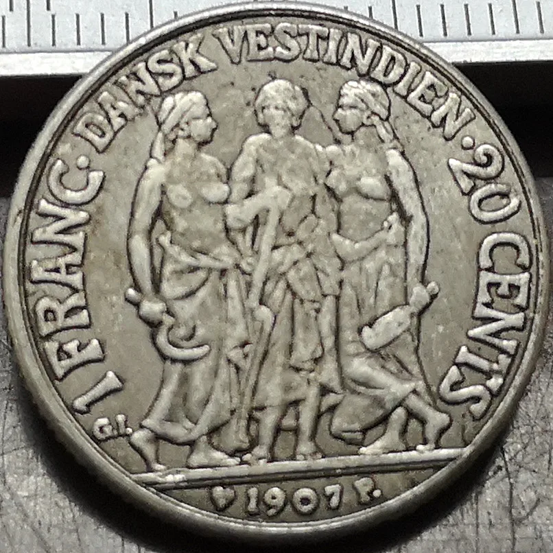 1907 dánska West Indies 40 Centov/ 1 Frankov-Frederik VIII Strieborné Pozlátené Mince Kópia
