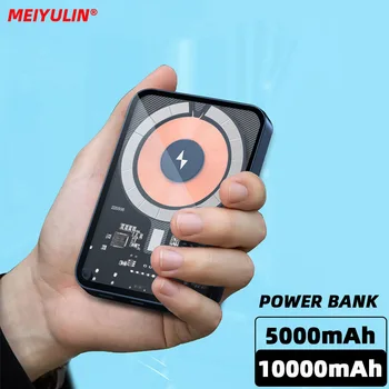 10000mAh Magnetické Wireless Power Bank 15W Číre Sklo Bezdrôtový Rýchle Nabíjanie Externých Pomocná Batéria Pre iPhone 13 14 12 Xiao