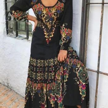 2022 V Lete Ženy Móda Indie Folk Dlhý Rukáv Šaty Lady Príležitostné O-Krku Maxi Šaty Jar Vintage Vzor Tlače Party Šaty