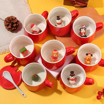 350 ml Vianočný Darček Keramické Hrnčeky Mlieka Šálku Kávy s Mini Figúrka Horúcej Čokolády Pohár Vianočné Darčeky pre Deti Priateľ Rodiny
