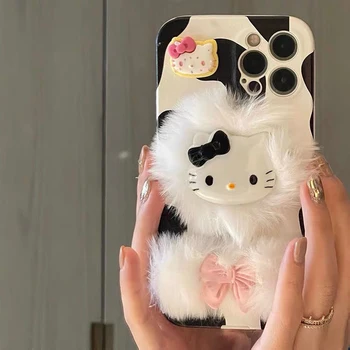 3D Plyšové Hello Kitty Krava Telefón puzdro Pre Iphone 11 12 13 Pro Max X Xs Xr 7 8 Plus Shockproof Kryt