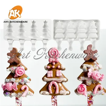 4 Dutiny Vianočný Stromček Ice Cream Silikónové Formy DIY Tvorivé Čokoláda Popsicle Formy Cake Zdobenie Nástroje Pečenie Príslušenstvo