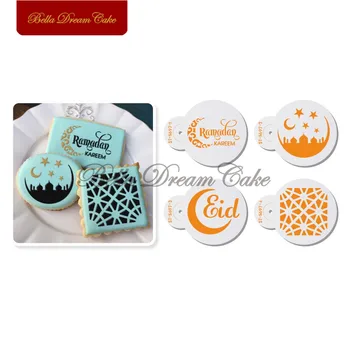 4pcs/súbor Eid Ramadánu Kávy Vzorkovníka Macaron Cookies Šablóny Šablóny Sušienky Tortu Formy Cake Zdobenie Nástroje Kuchyňa Pečenie