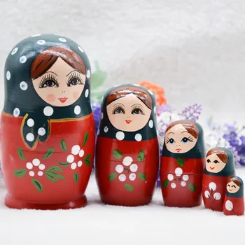 5 Vrstvy ruskej Bábiky Červená Dievčatá Štýl Matryoshka Bábika Kreatívne Domáce Dekorácie, Drevené Bábiky, Bábiky pre Deti Vzdelávania Hračky
