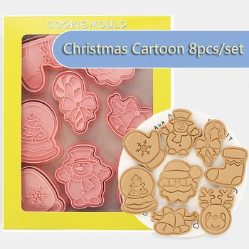 8pcs/set Vianočné Sušienky Formy Cartoon 3D Vianočné Fondant Biscuit Cookie Diy Pečenie Nástroj Cookie Formy Cookie Cutter Nastaviť