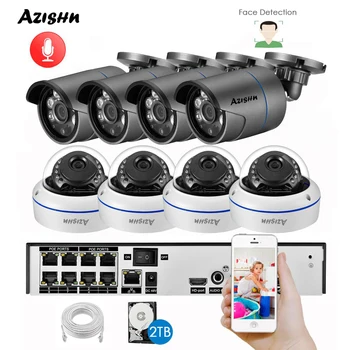 AZISHN 5MP Video Surveillance Camera 8CH POE NVR AI Detekcia Tváre Krytý Vonkajší Audio Rekordér Farba Noc Bezpečnostný Systém 0