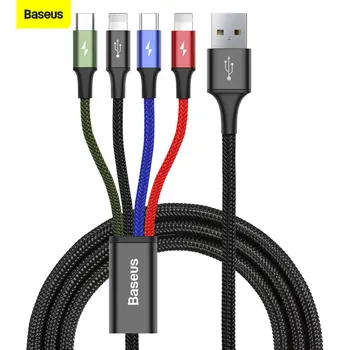 Baseus 4 v 1, USB Nabíjací Kábel Pre iPad, iPhone 12 11 X XR Samsung S20 Xiao Redmi Huawei USB Nabíjačka Micro USB Kábel Typu C