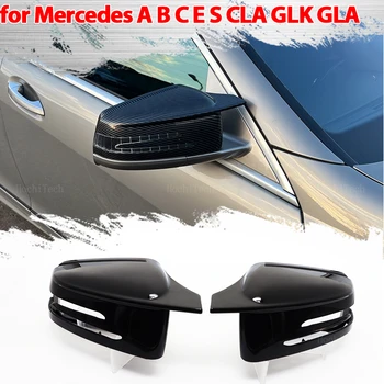 Carbon Fiber Štýl Čierna Strana Zrkadlo pokrytie Čiapky pre Mercedes-Benz W204 E W212 W176 W246 CLS C218 GLA X156 ABS