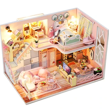 CUTEBEE Deti Hračky domček pre bábiky s Nábytkom Montáž Drevených Miniatúrne Doll House Diy domček pre bábiky, Puzzle, Hračky Pre Deti,