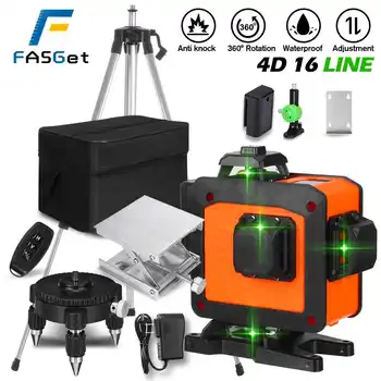 FASGet 16 Riadkov 3D Zelený Laser Úrovni Horizontálne A Vertikálne Kríž Tratiach S Automatickým Self-Vyrovnanie