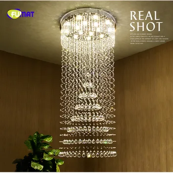 FUMAT Moderné Módne Dlhé Thead K9 Crystal Stainess Ocele, LED Stropné Svietidlo Luxusné Listry Svietidiel Pre Foyer Schody Lampa