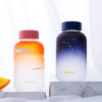 Gradient Matný Tvorivé Star Sklenená Fľaša na Vodu Prenosné Vonkajšie Vypiť Fľašu s Látkové Tašky Ženy Office Čaj Drinkware