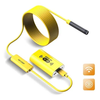 HD 1200P Wifi USB Endoskop Fotoaparát 8mm Len 8LED 10M Žltá Pevný Drôt Nepremokavé Viditeľné Priemysel Potrubia Kontrola Borescope
