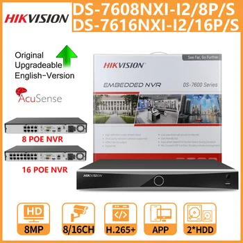 Hikvision AcuSense 4K NVR DS-7608NXI-I2/8P/S, DS-7616NXI-I2/16P/S 8/16CH 2 SATA Pre POE IP Kamera CCTV videorekordér H. 265+