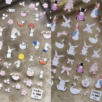 Japonsko 5D Ultra-tenké a Tvrdý na Nechty, Nálepky Roztomilý Zajačik Ružová motýlik Králik Biela Labuť Nail Art Dekorácie, Nálepky Jazdca Obtlačky
