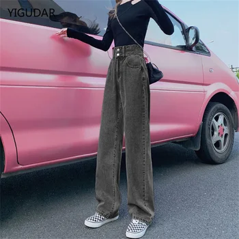 Jeans modrá bavlna bežné traf Nohavice Ženskej módy vysoký pás rovné džínsy kórejský voľné bežné y2k dámske jeans denim ženy 0