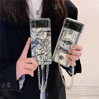 Kreatívne Dolárov Reťazca Telefón Prípadoch Pre Samsung Galaxy Z Flip 1 2 3 Číre PC Pevný Zadný Kryt puzdro Pre Samsung Galaxy Z Flip3 5G