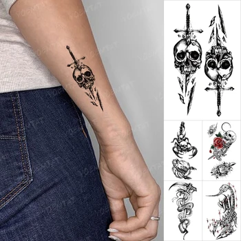 Lebka Rose Dočasné Tetovanie Nálepka, Pavúk Kríž Scorpion Had Mužov Starej Školy Nepremokavé Tatto Body Art Cool Veci Tetovanie Ženy
