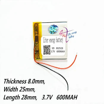 lítium-polymérová batéria 802528 3,7 V 600MAH digitálne produkty, navigácie GPS Nabíjateľná Li-ion Bunky