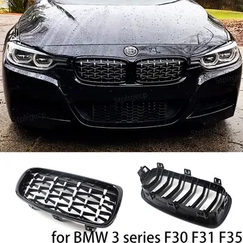 NOVÉ-Lesklý Čierny Duálne Sloty Predné Obličiek Mriežka Chrome Diamond Gril Výmena za BMW radu 3 F30 F31 F35 2011-2019