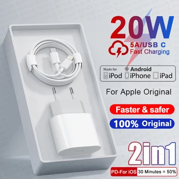 Pôvodné 20W Nabíjačku Rýchle Nabíjanie Pre Apple iPhone 14 13 12 11 Pro Max X XS XR AirPods Rýchle Adaptér USB Typu C Na iPhone Kábel 0