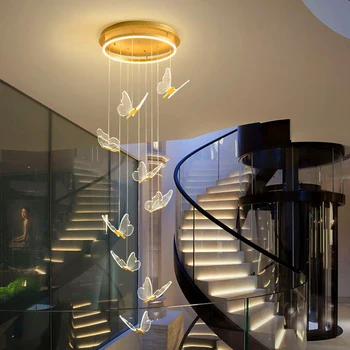 Schodisko Luster Villa Obývacia Izba Tvorivé Butterfly Umenie Loft Závesné Lampy Nordic Šachta Otočiť LED Stmievateľné Prívesok Svetlá