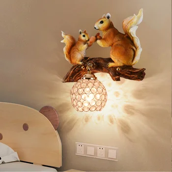 Veverička LED Nástenné Svietidlo Živice Kreatívne detské Nástenné Svietidlo Chlapci Dievčatá Spálňa Nočná Lampa Americký Zvierat Dekorácie Uličkou Lampa