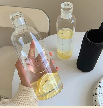 Veľké tvorivé sklo nápojové fľaše S Časom Značku Kryt Pre Vodné Nápoje Transparentné Mlieko, Džús Jednoduché Pohár Darček k Narodeninám