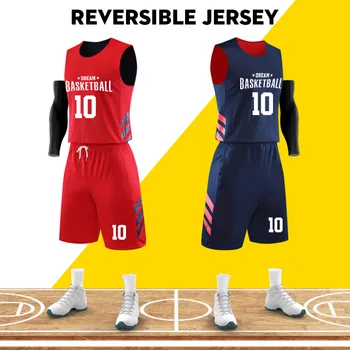 Vlastné Mládežnícke Basketbalové Dresy Dospelých Reverzibilné Basketbal Uniformy Priedušná Dvojité Bočné Basketbalové Oblečenie Košele Pre Mužov